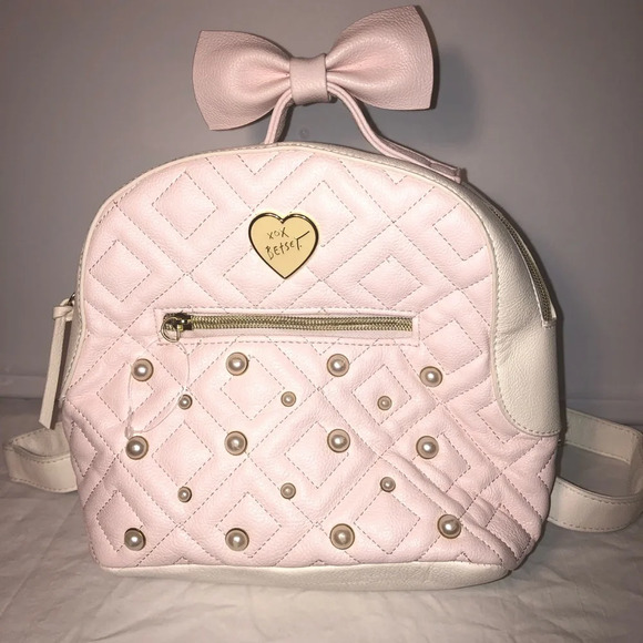 Betsey Johnson Handbags - Betsey Johnson Bow Pink White Pearl Backpack